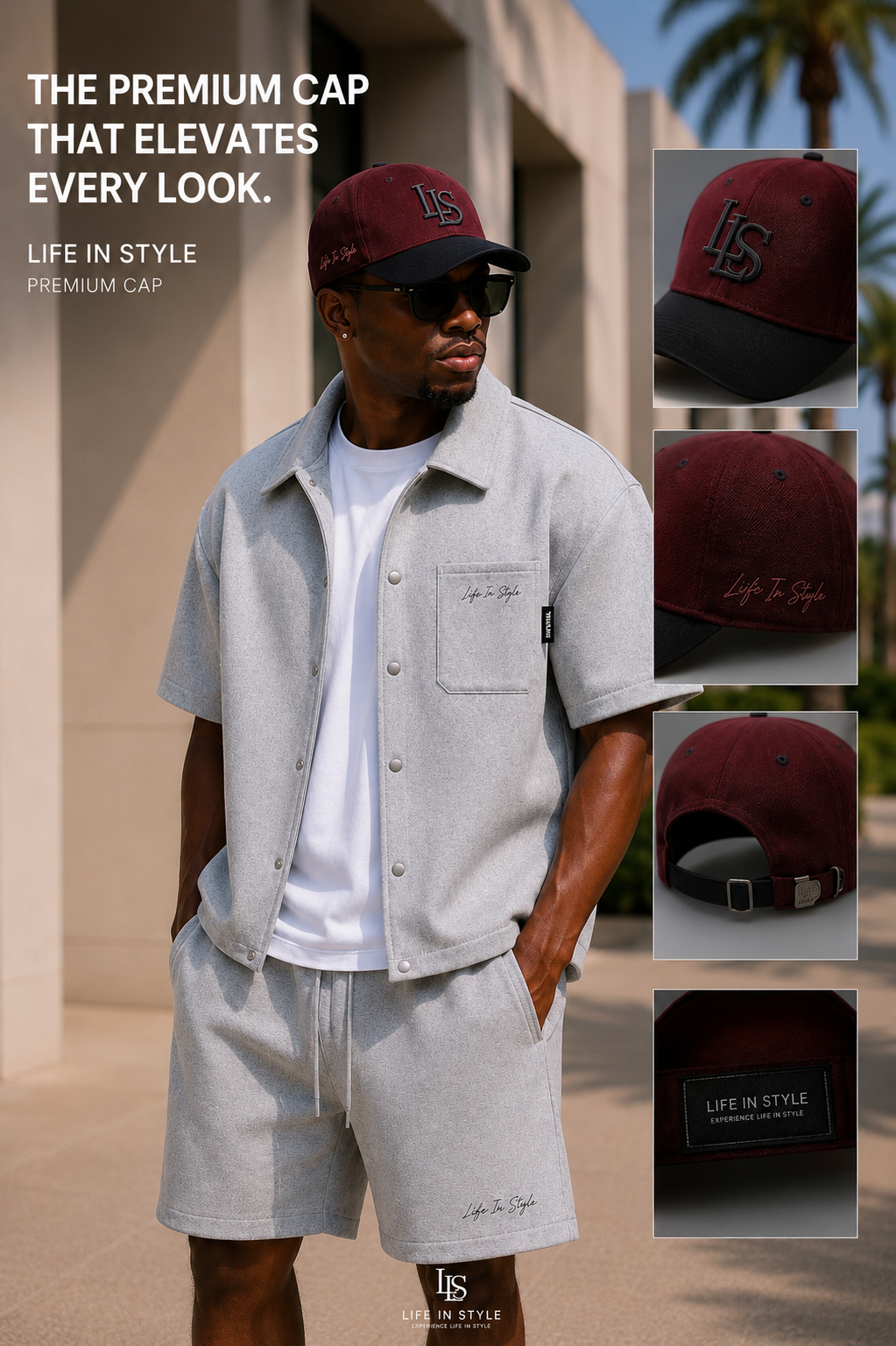 The Signature Cap in burgundy with 3D metal LLS monogram