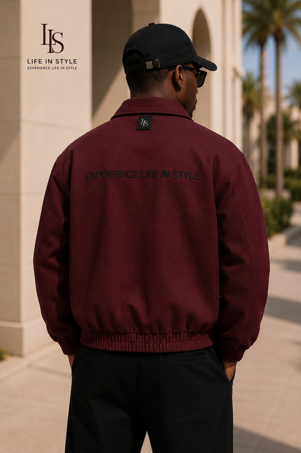 The Heritage Track Jacket in burgundy, back view