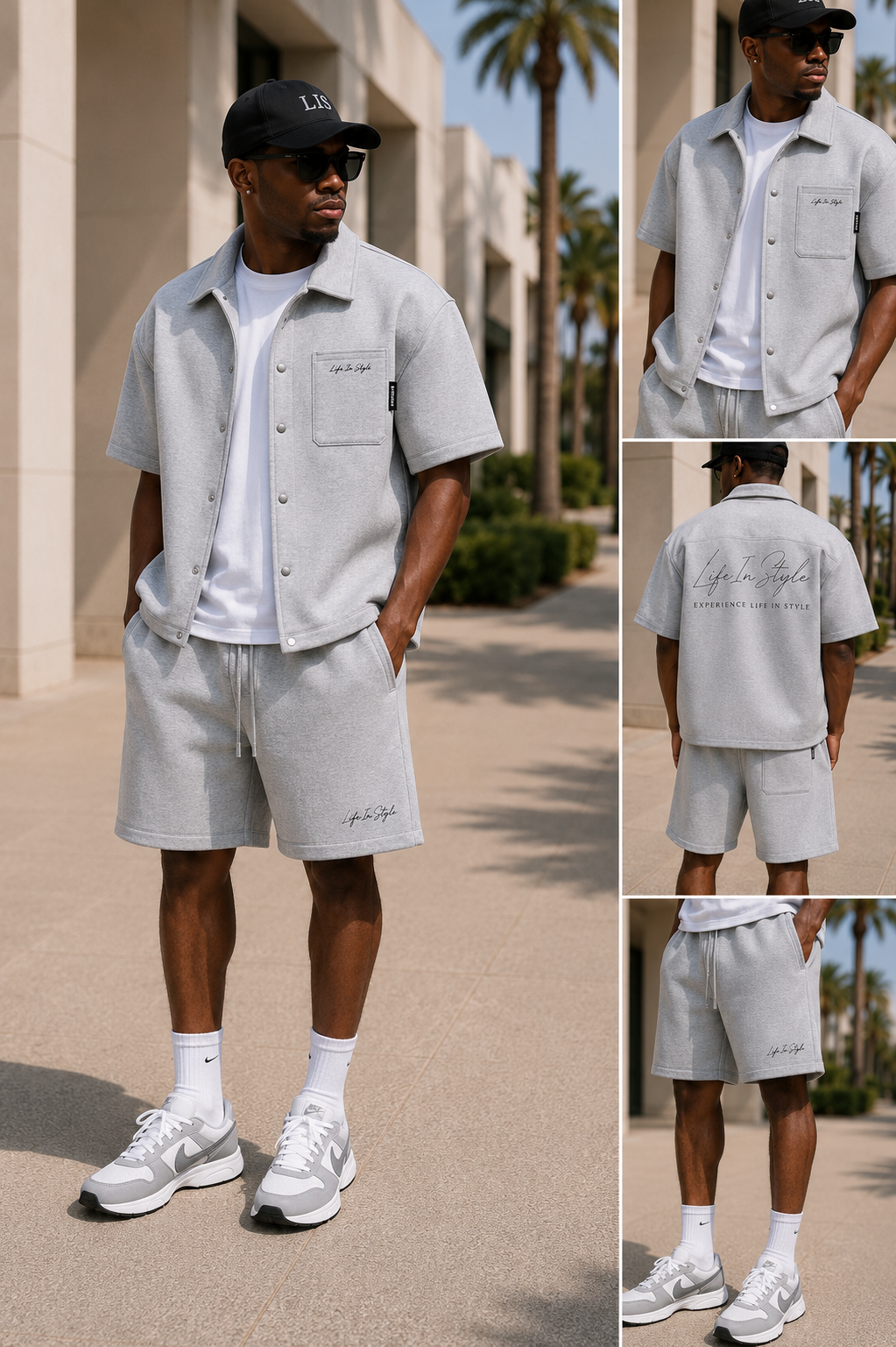 The Palermo Co-ord in stone grey, front view
