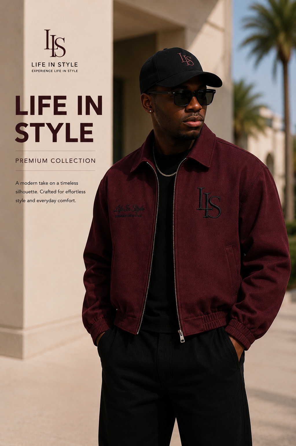 The Heritage Track Jacket in burgundy, detail grid