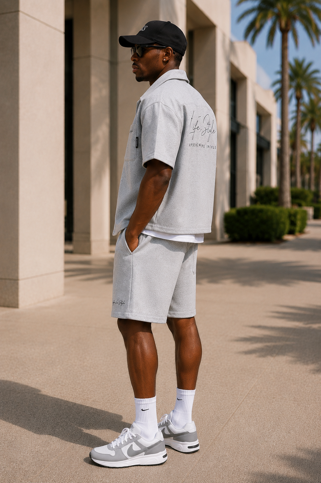 The Palermo Co-ord in stone grey, detail collage