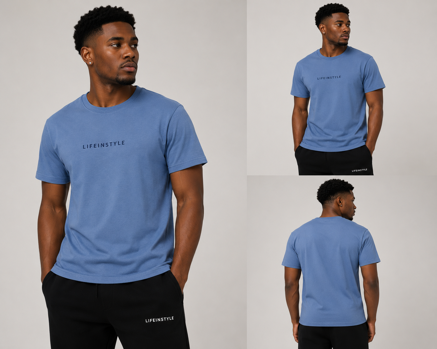 LIFEINSTYLE blue short-sleeve T-shirt worn by model – alternate view